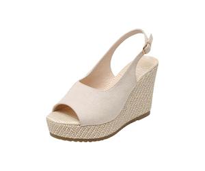 Sandalias de cuña Mujer Plataforma Punta Abierta con Empeine Cubierta Brida Trasera Hebilla Lateral Zapatos Tacón Cuña Superior Suela Gruesa de Línea Borrada Ciudad Salida Primavera Verano, 01 Beige