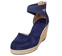 Sandalias de cuña Mujer Verano Alpargatas Plataforma Planas Zapatos con Punta cerrada Confort Bride Tobillo Vintage Vacaciones Tacón Zapato Compensee Mujer, azul, 36 EU