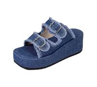 Sandalias de cuña Mujer Verano Cómodo Casual Chanclas Ortopédicas Flor Sandalias De Playa Plataforma Zapatos Mujer Confort Cuñas Para Primavera Rhinestone Verano Casual Moda Vestida, azul, 39 EU