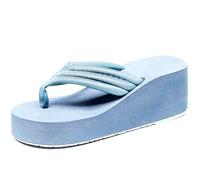 Sandalias De Cuña Mujer Verano Cómodo - Sandalia De Verano De Moda Para Mujeres Chanclas Con Cordones Ciudad Tema Colgantes De Plataforma Coloridos Encantadores Zapatos De Calza, Sky Blue, 40 EU
