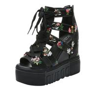 Sandalias De Cuña Mujer Verano Fregona Fresca Bordada De Fondo Grueso Para Mujeres Sandalias De Senderismo Mujer Cuña Con Banda Cruzada Zapatillas De Verano Cómodas Anatómicas Hecho En Italia, Le Noir