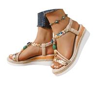 Sandalias De Cuña Mujer Verano Zapatos Antiderrapantes Transpirable y Nu-Pies Bohemia Punta Abierta Con Tacón Plataforma Elegante Comfy Semi Trailer Sandalias, A02 White, 43 EU