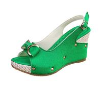Sandalias De Cuña Mujer Zapatos Abiertos Desnudo Alpargatas | Cuero, Punta Abierta Peep Toe, Brida Trasera Con Hebilla, Nudo, Clavos, Suela De Cuña Trenzada | Verano Playa Vacaciones Ciudad Promenade