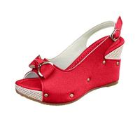 Sandalias De Cuña Mujer Zapatos Abiertos Desnudo Alpargatas | Cuero, Punta Abierta Peep Toe, Brida Trasera Con Hebilla, Nudo, Clavos, Suela De Cuña Trenzada | Verano Playa Vacaciones Ciudad Promenade