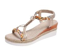 Sandalias de cuña Mujer Zapatos Antideslizantes Transpirable Y Desnudos Bohemia Punta Abierta Con Tacón Bloque Plataforma Cómodas Semi Trailer Sandalias Barato Cher Claquette, dorado, 36 EU