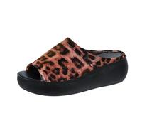 Sandalias de cuña para mujer 42, sandalias de cuña sin cordones Peep Toe Pantuflas Muffin Zapatillas de leopardo Plataforma Cuñas Sandalias Plataforma Sandalias Plataforma Sandalias Plataforma