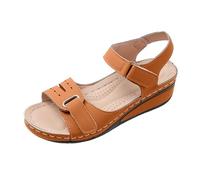Sandalias de cuña para mujer, cómodas, para caminar, plataforma de verano, puntera abierta, con correas ajustables de gancho y bucle, informales, para la playa, vacaciones, Orange, 38 EU