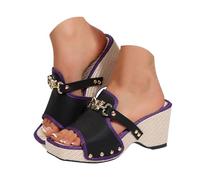 sandalias de cuña para mujer cómodas y de moda, europeas y punta cuadrada, con bridas en T, accesorios tachonados, plantillas tejidas sandalias anchaspara mujer trabajadora de pie, Le Noir, 37 EU