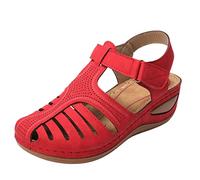 Sandalias de cuña para mujer, con plataforma cerrada, sandalias de verano, sandalias romanas, antideslizantes, para caminar, cómodas, transpirables, para exteriores, rojo, 41 EU