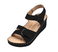 Sandalias de cuña para mujer, con plataforma ortopédica, correa al tobillo, con soporte de arco, transpirables, informales, para mujer, a la moda, de verano, sandalias de dedo abierto, Black, 40 EU
