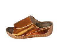 Sandalias de cuña para mujer con soporte de arco, ajuste ancho, ortopédicas, para fascitis plantar, cómodas, de cuña y puntera abierta, sin cordones, con cojín, Orange, 39.5 EU