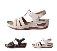 Sandalias de cuña para mujer con soporte de arco, zapatos para caminar, informales, cómodas, puntera abierta, sin cordones, con cojín suave, a la moda, para yoga, verano, al aire libre, playa