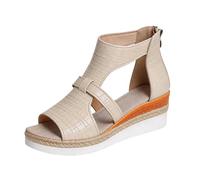 Sandalias de cuña para mujer, con tiras de cocodrilo sintético, puntera abierta, ligeras, transpirables, informales, para uso diario, beige, 39 EU