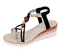 Sandalias de cuña para mujer, de ajuste ancho, cómodas, informales, con puntera abierta, ortopédicas, ligeras, para verano, con correa al tobillo, sandalias de moda para caminar, Black, 36 EU