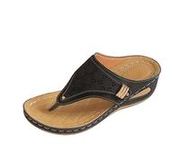 Sandalias de cuña para mujer del Reino Unido, elegantes, informales, cómodas, con barra en T, sandalias anchas anchas sin espalda, sandalias de cuero retro para mujer, sandalias de tacón medio