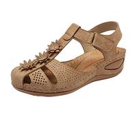 Sandalias de cuña para mujer, diseño floral, correa en T, zapatos para caminar, puntera cerrada, sandalias cómodas de verano, sandalias ajustables con gancho y bucle, ligeras, transpirables, zapatos