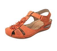 Sandalias de cuña para mujer, diseño floral, correa en T, zapatos para caminar, puntera cerrada, sandalias cómodas de verano, sandalias ajustables con gancho y bucle, ligeras, transpirables, zapatos