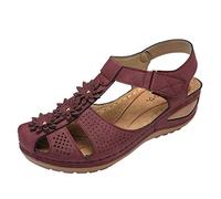 Sandalias de cuña para mujer, diseño floral, correa en T, zapatos para caminar, puntera cerrada, sandalias cómodas de verano, sandalias ajustables con gancho y bucle, ligeras, transpirables, zapatos