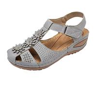 Sandalias de cuña para mujer, diseño floral, correa en T, zapatos para caminar, puntera cerrada, sandalias cómodas de verano, sandalias ajustables con gancho y bucle, ligeras, transpirables, zapatos