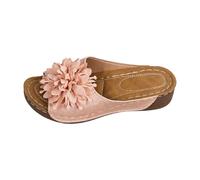 Sandalias de cuña para mujer, diseño floral, tela grande, detalle de flores, puntera abierta, plataforma deslizante, zapatos casuales de verano para la playa, Pink, 38 EU
