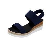 Sandalias de cuña para mujer elástica con suela gruesa playa, sandalias de verano, ligero, cómodo, punta abierta, desnudo, transpirables, zapatos de goma, azul, 36 EU