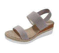 Sandalias de cuña para mujer elástica con suela gruesa playa, sandalias de verano, ligero, cómodo, punta abierta, desnudo, transpirables, zapatos de goma, gris, 43 EU