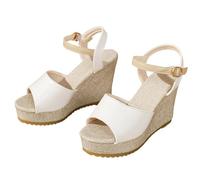 Sandalias de cuña para mujer elegante y elegante con lazo sandalia verano casual punta abierta Sandalia hebilla ajustable gran tamaño para casa piscina playa, Z blanco, 39 EU