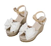 Sandalias de cuña para mujer elegante y elegante con lazo sandalia verano casual punta abierta Sandalia hebilla ajustable gran tamaño para casa piscina playa, U blanco, 37 EU