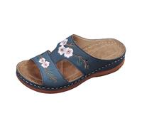 Sandalias de cuña para mujer, flores bohemias, talón, bandeja, vacaciones, zapatos de moda, verano, al aire libre, cómodas, tallas grandes, transpirables, Roma, regalo para mujer, azul, 35 EU