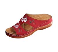 Sandalias de cuña para mujer, flores bohemias, talón, bandeja, vacaciones, zapatos de moda, verano, al aire libre, cómodas, tallas grandes, transpirables, Roma, regalo para mujer, rojo, 43 EU