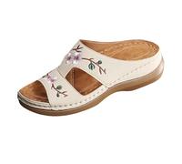 Sandalias de cuña para mujer, flores bohemias, talón, bandeja, vacaciones, zapatos de moda, verano, al aire libre, cómodas, tallas grandes, transpirables, Roma, regalo para mujer, blanco, 38 EU