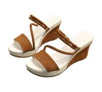 Sandalias de cuña para mujer, informales, alpargatas de plataforma para mujer, con cuña sin espalda, puntera abierta, con correa ajustable al tobillo, antideslizantes, zapatos de verano cómodos para