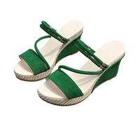 Sandalias de cuña para mujer, informales, alpargatas de plataforma para mujer, con cuña sin espalda, puntera abierta, con correa ajustable al tobillo, antideslizantes, zapatos de verano cómodos para