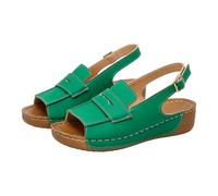 Sandalias de cuña para mujer, informales, con puntera abierta, boca de pez, zapatos romanos con correa al tobillo, de piel sintética, sandalias de verano, Green, 39.5/36 EU