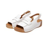 Sandalias de cuña para mujer, informales, con puntera abierta, boca de pez, zapatos romanos con correa al tobillo, de piel sintética, sandalias de verano, White, 5.5 UK 3X-Narrow