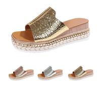 Sandalias de cuña para mujer, ligeras, cómodas, informales, sandalias de verano, suaves, gruesas, romanas, brillantes, puntera abierta, antideslizantes, a la moda, para caminar todo el día, con