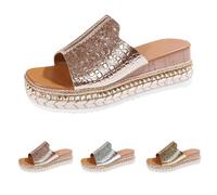 Sandalias de cuña para mujer, ligeras, cómodas, informales, sandalias de verano, suaves, gruesas, romanas, brillantes, puntera abierta, antideslizantes, a la moda, para caminar todo el día, con