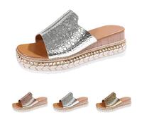 Sandalias de cuña para mujer, ligeras, cómodas, informales, sandalias de verano, suaves, gruesas, romanas, brillantes, puntera abierta, antideslizantes, a la moda, para caminar todo el día, con