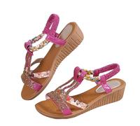 Sandalias de cuña para mujer, ligeras, puntera abierta, con correa trasera, para verano, playa, vacaciones, plataforma con diamantes de imitación, color azul, hot pink, 38.5 EU