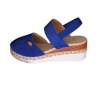 Sandalias de cuña para mujer, minimalistas, con correa elástica, estilo bohemio, para verano, cómodas, para la playa, Blue, 39.5 EU