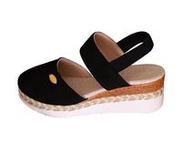 Sandalias de cuña para mujer, minimalistas, con correa elástica, estilo bohemio, para verano, cómodas, para la playa, Black, 39 EU