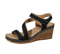 Sandalias de cuña para mujer, piel desnuda, con bridas cruzadas, Peep-Toe, brida de tobillo ajustable, brida trasera, suela de plataforma, efecto madera, primavera, verano, exterior, ciudad, diario