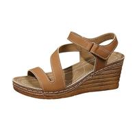Sandalias de cuña para mujer, piel desnuda, con bridas cruzadas, Peep-Toe, brida de tobillo ajustable, brida trasera, suela de plataforma, efecto madera, primavera, verano, exterior, ciudad, diario