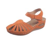 Sandalias de cuña para mujer, puntera cerrada, zapatos de verano, cómodos, para caminar, con correa al tobillo, casuales, vintage, para playa, vacaciones, oficina, uso diario, Orange, 40 EU