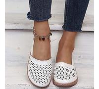 Sandalias de Cuña para Mujer Sandalia de Piel Sintética de Verano Náuticos Huecos con Punta Cerrada Punta Redonda Casual Rome Sandalias de Playa Mocasines,Blanco,US7/EU38