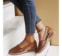 Sandalias de Cuña para Mujer Sandalia de Piel Sintética de Verano Náuticos Huecos con Punta Cerrada Punta Redonda Casual Rome Sandalias de Playa Mocasines,Marrón,US4/EU35