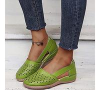 Sandalias de Cuña para Mujer Sandalia de Piel Sintética de Verano Náuticos Huecos con Punta Cerrada Punta Redonda Casual Rome Sandalias de Playa Mocasines,Verde,US10/EU41