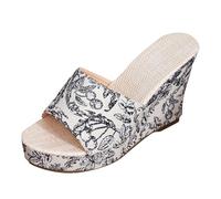 Sandalias de cuña para mujer, sandalias de cuña para mujer, sandalias de cuña con estampado floral, sandalias de plataforma sin cordones, sandalias de boca de pescado, tacones altos, transpirables