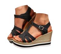 Sandalias de cuña para mujer, sandalias de cuña plataforma, punta abierta, zapatos de verano casuales y vestidos para mujer cómodos para pies Sandale mujer ante vintage con tacón cuadrado, Le Noir, 37