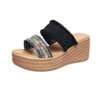 Sandalias de cuña para mujer, sandalias de mujer, cómodas pantuflas de verano para mujer, sandalias de playa, sandalias para mujer, sandalias de verano, zapatillas de verano para zapatillas, Black